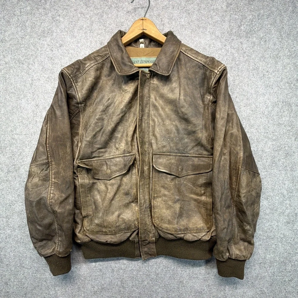 Vintage Aeropostale A-2 Military Leather Bomber Flight Jacket Chocolate Brown 40
